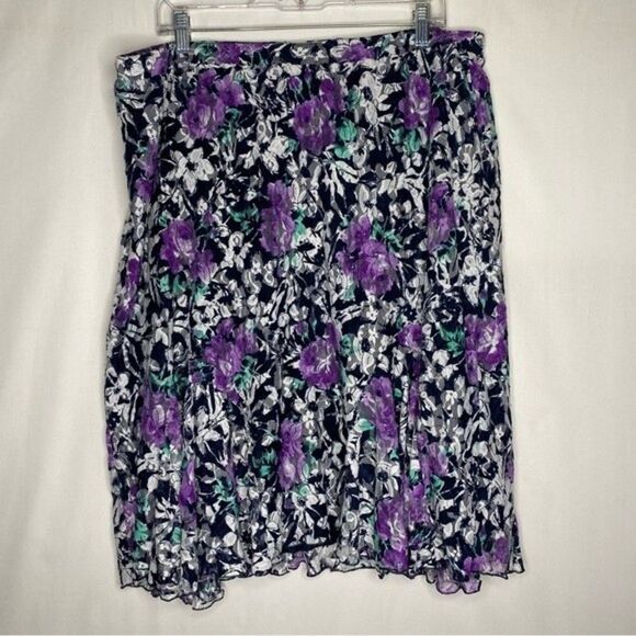 CJ Banks Blue Purple Floral Lace Stretch Lined Midi Skirt 1X Plus Size - Picture 2 of 7